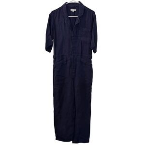 ALEX MILL Navy Linen Short Sleeve Utility Jumpsuit Women's Size M Minimalist